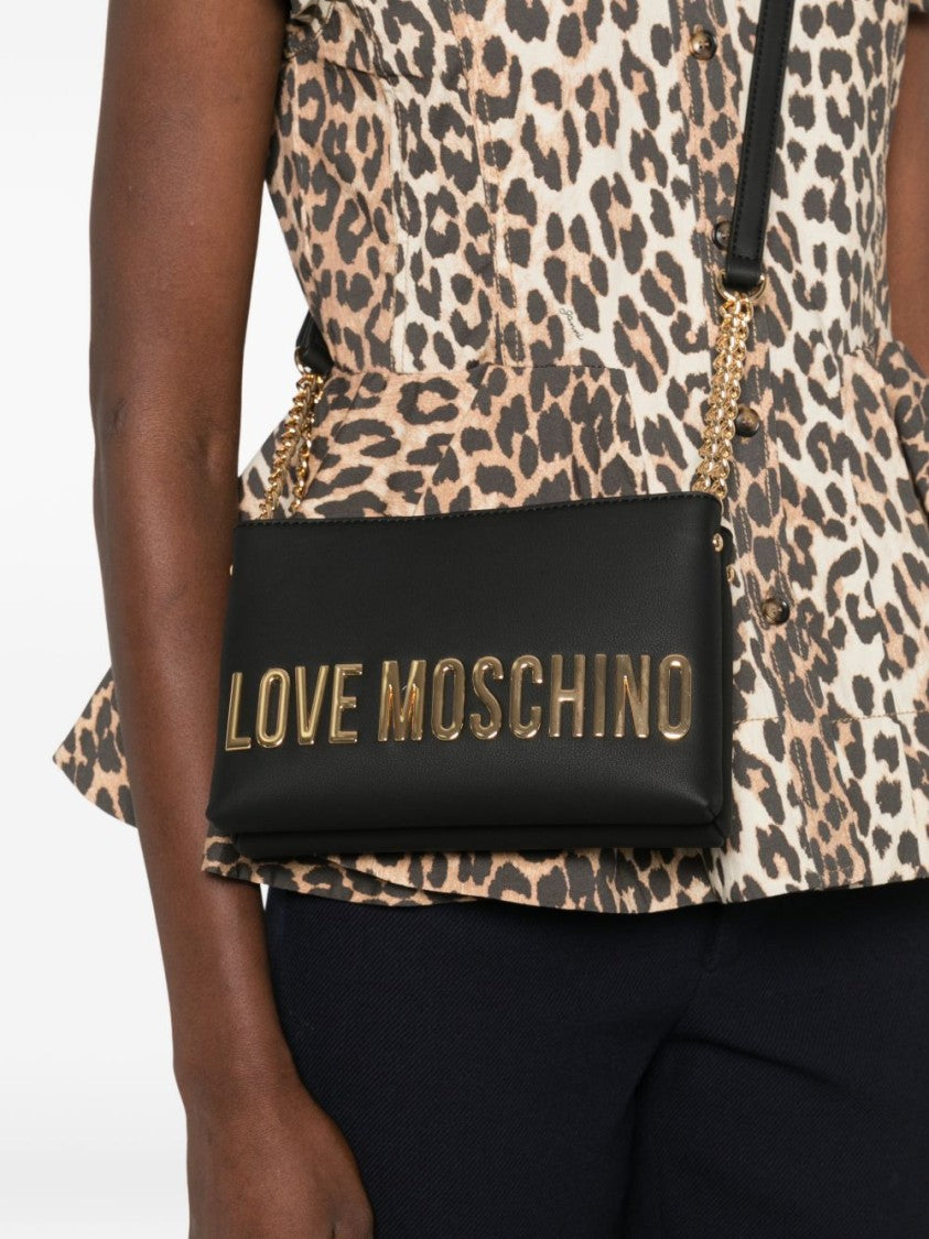 Love Moschino Rectangular Shoulder Bag With Bold Gold Branding