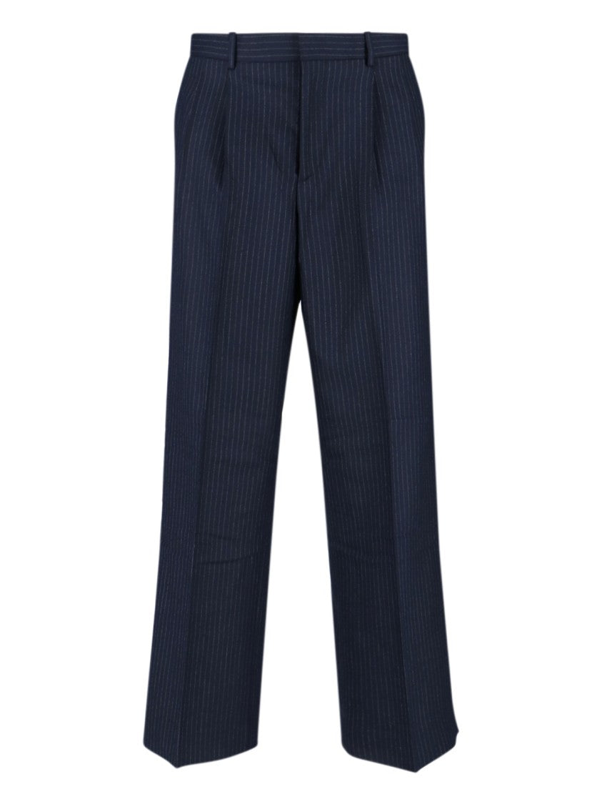 Sunflower Navy Pinstriped Virgin Wool Blend Trousers With High Waist
