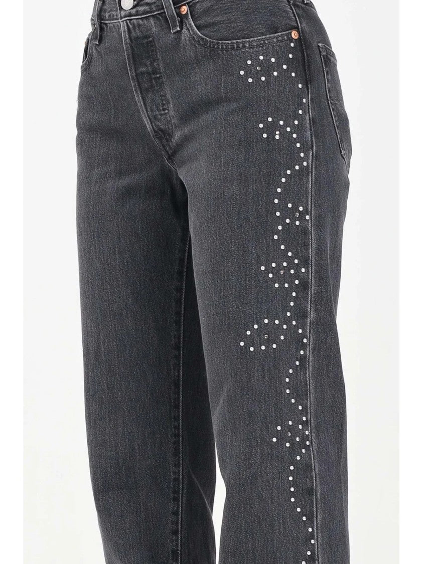 Levi's Black Cotton Studded Jeans