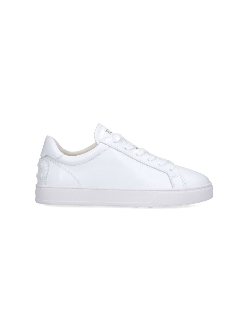 Tod's White Minimalist Studded Heel Leather Sneakers