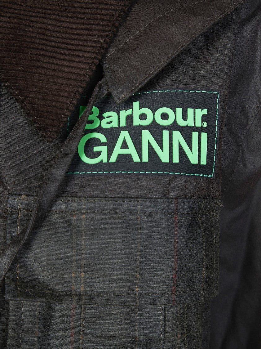 Barbour X Ganni Black Waxed Gathered Waist Coat