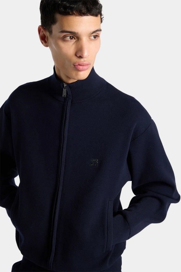 Dsquared2 Navy High Collar D2 Logo Viscose-Blend Zip-Through Knit
