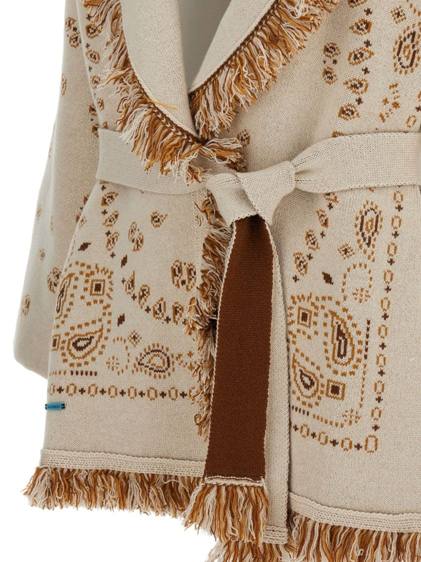 Alanui Black Shawl Collar Fringe Cardigan