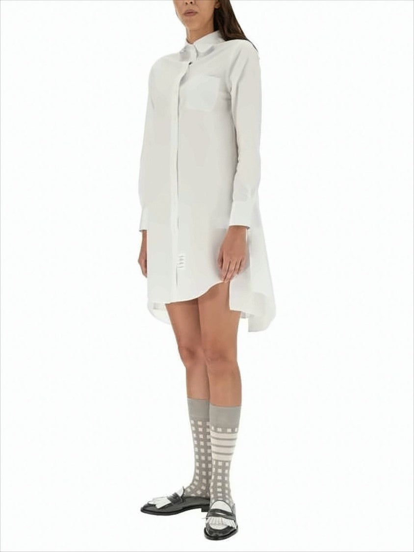Thom Browne Classic Button-Down Midi Dress With Curved Hem