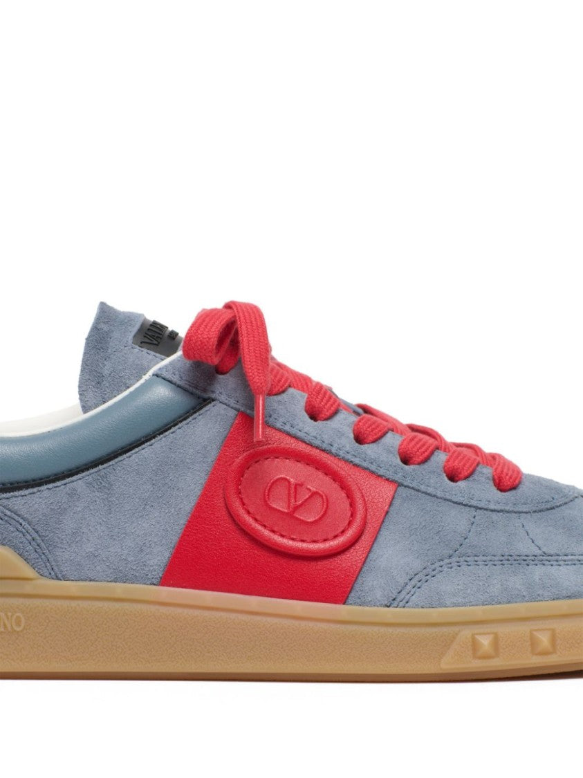 Valentino Garavani Powder Blue And Bright Red Calf Suede Sneakers