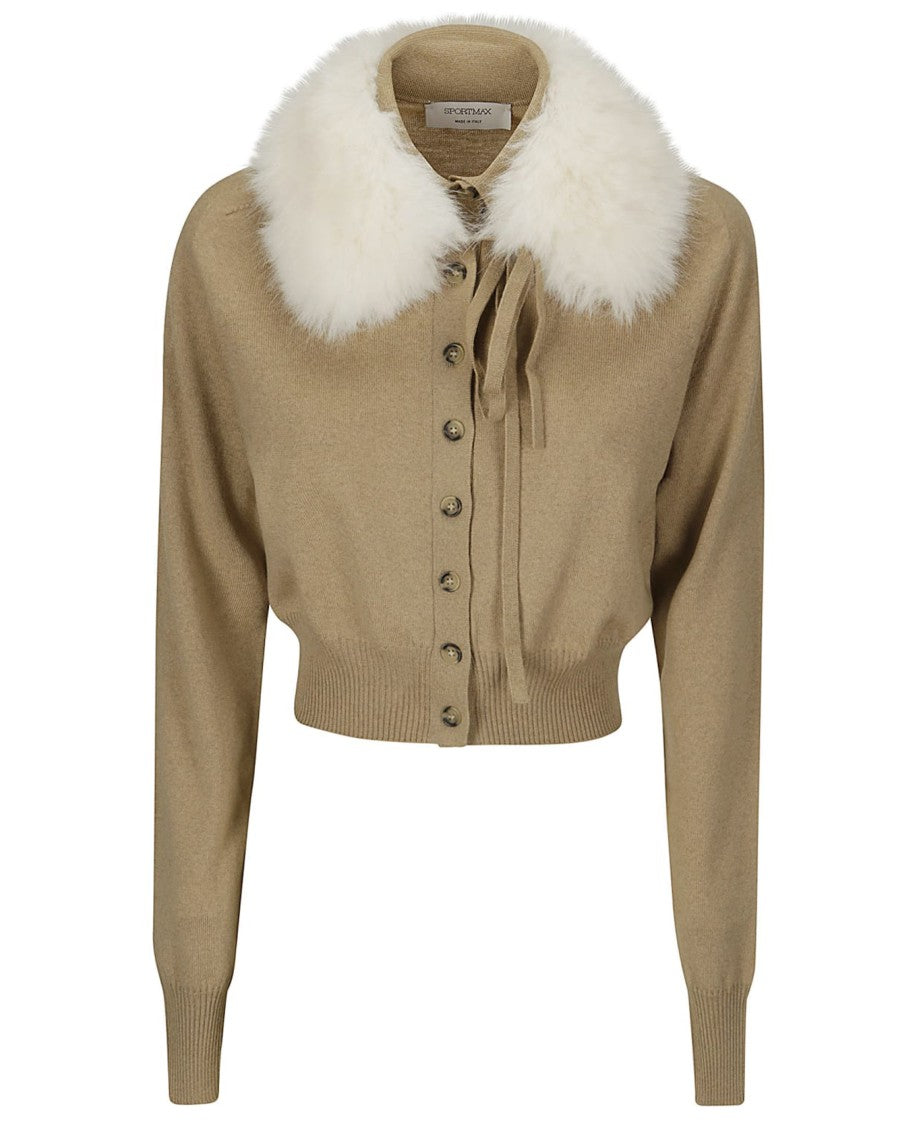 Max Mara Cropped Cardigan With Plush White Fur Collar
