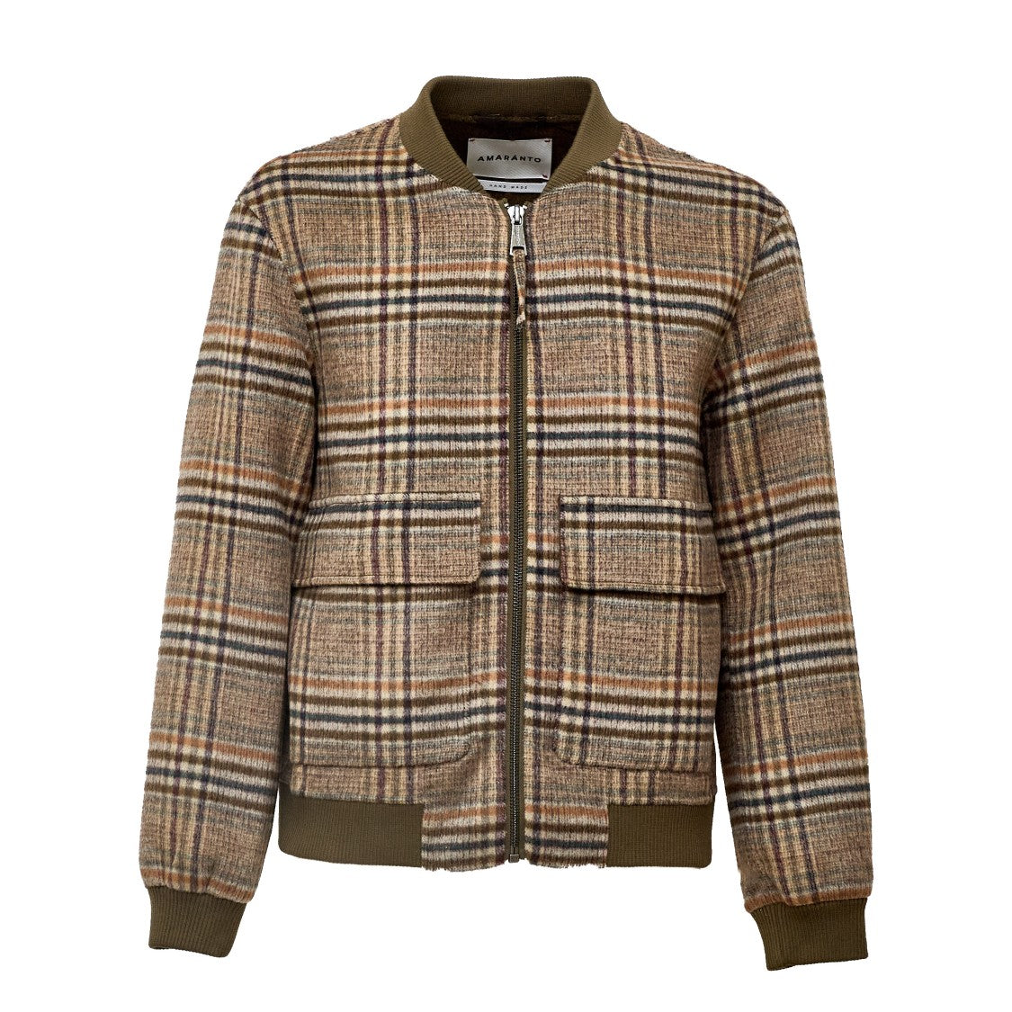 Amaranto Galles Plaid Wool Over Bomber Jacket