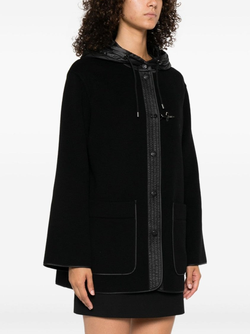 Fay Straight Silhouette Short Coat With Quilted Hood