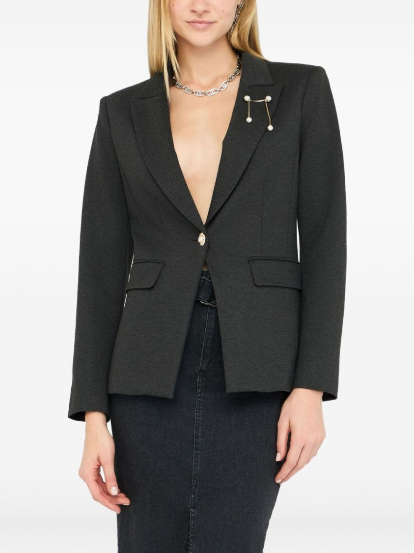 Liu Jo Tailored Grey Jacket With Decorative Brooch