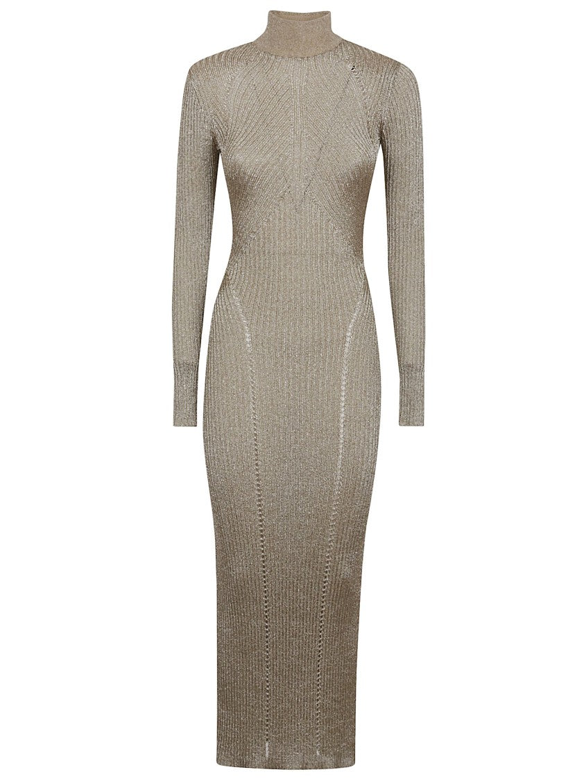 Self-Portrait Metallic Ribbed Evening Dress