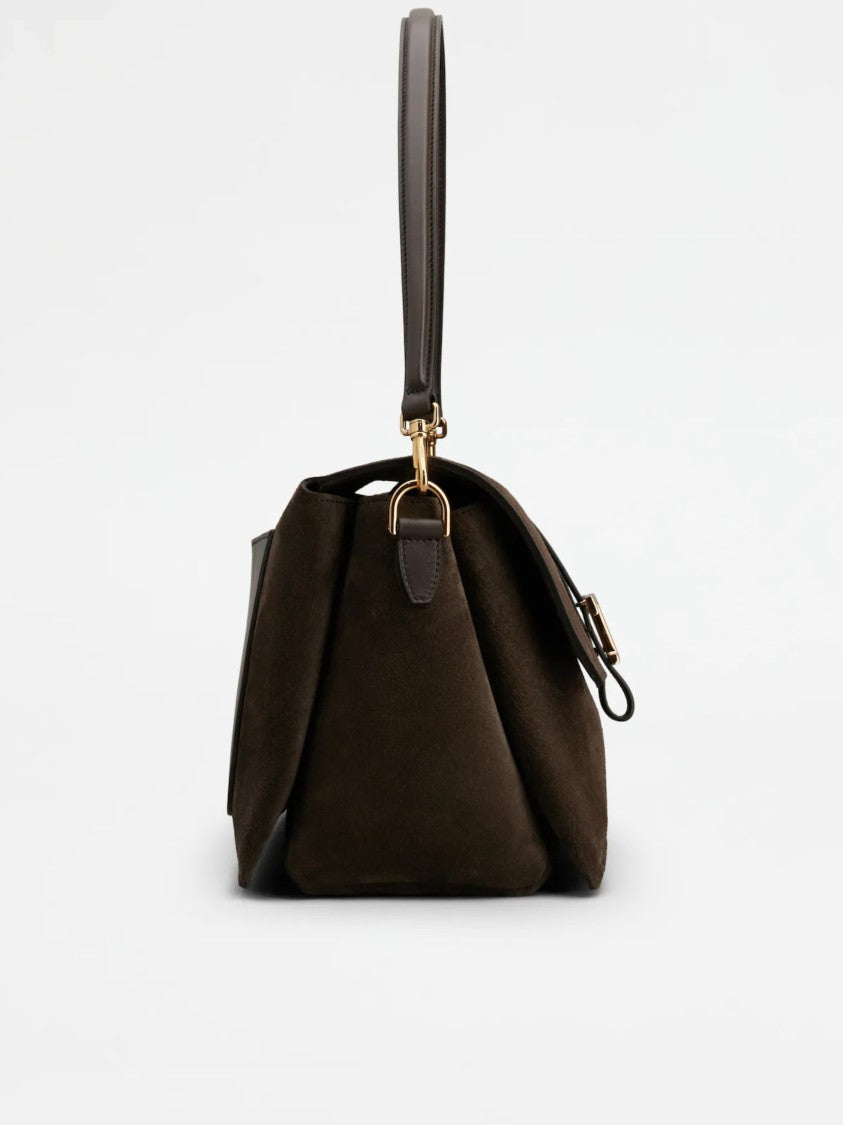 Tod's Deep Brown Suede Buckle Shoulder Bag