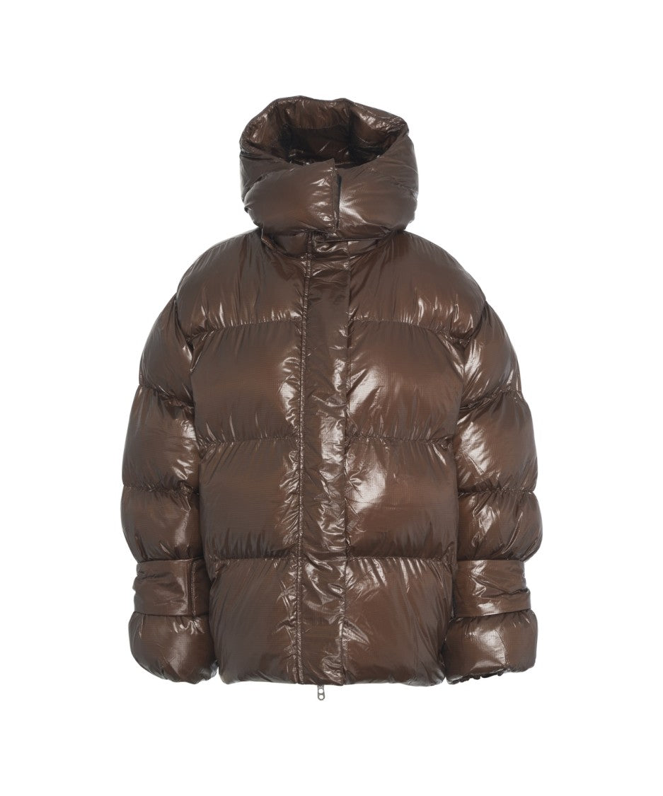 Oval Square Padded Brown Coat With Concealed Zipper