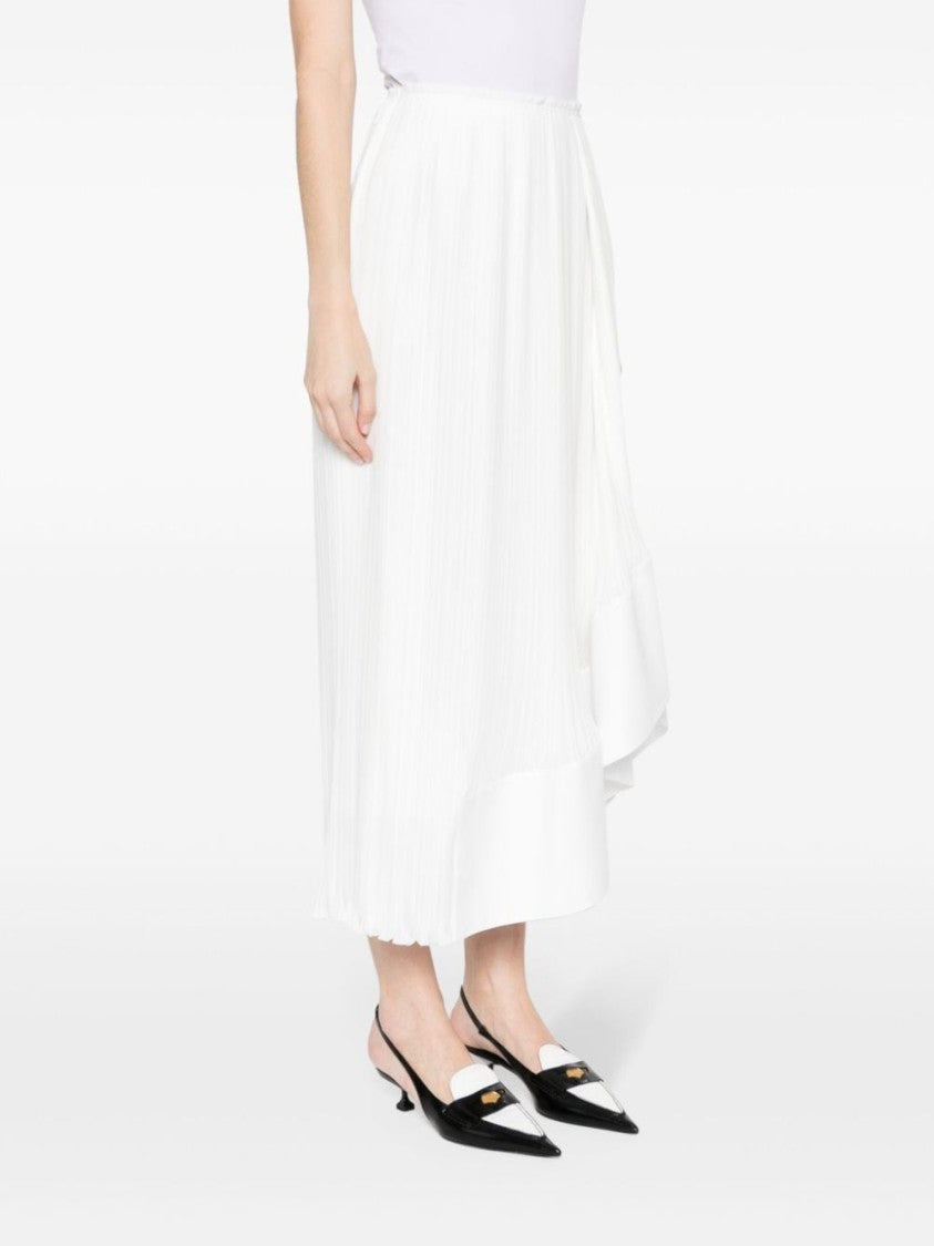 Lanvin Pleated Asymmetric White Crepe De Chine Skirt