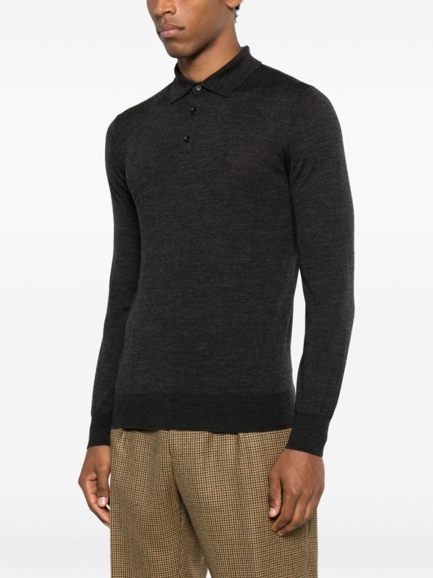 Kangra Long Sleeve Polo Shirt In Luxurious Black Wool