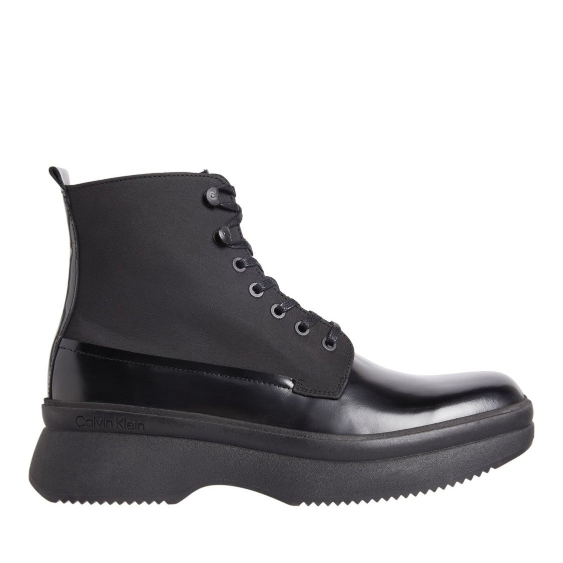 Calvin Klein Black Refined Lace-Up Leather Fabric Ankle Boots