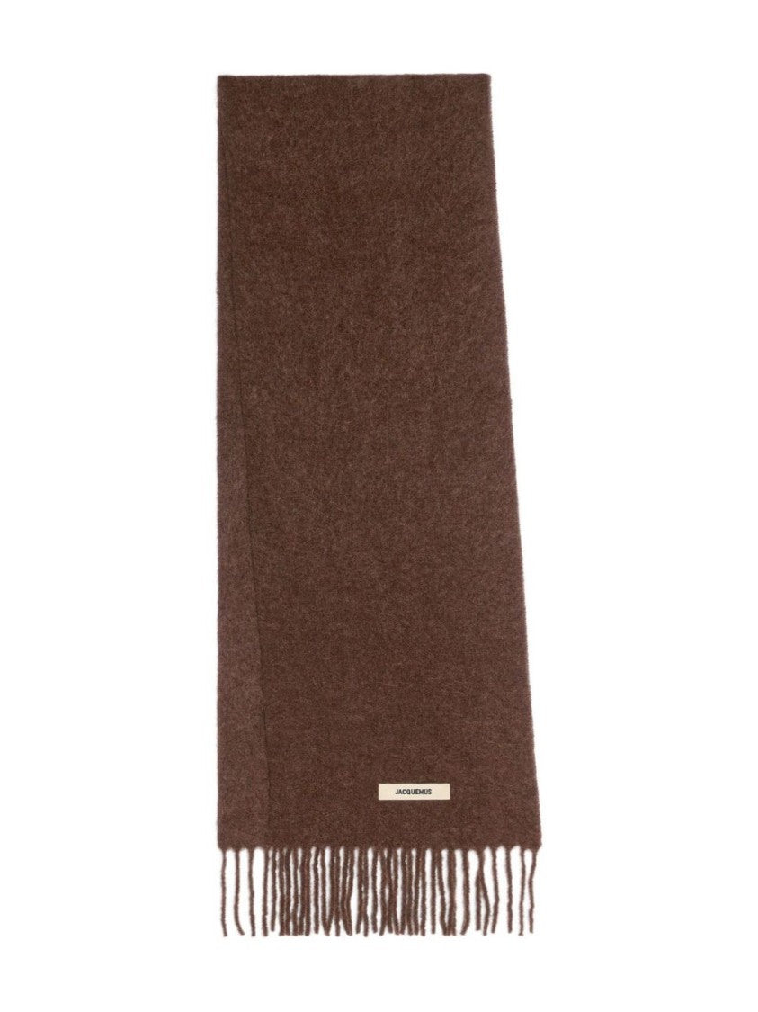 Jacquemus Rectangular Brown Scarf With Fringed Edges