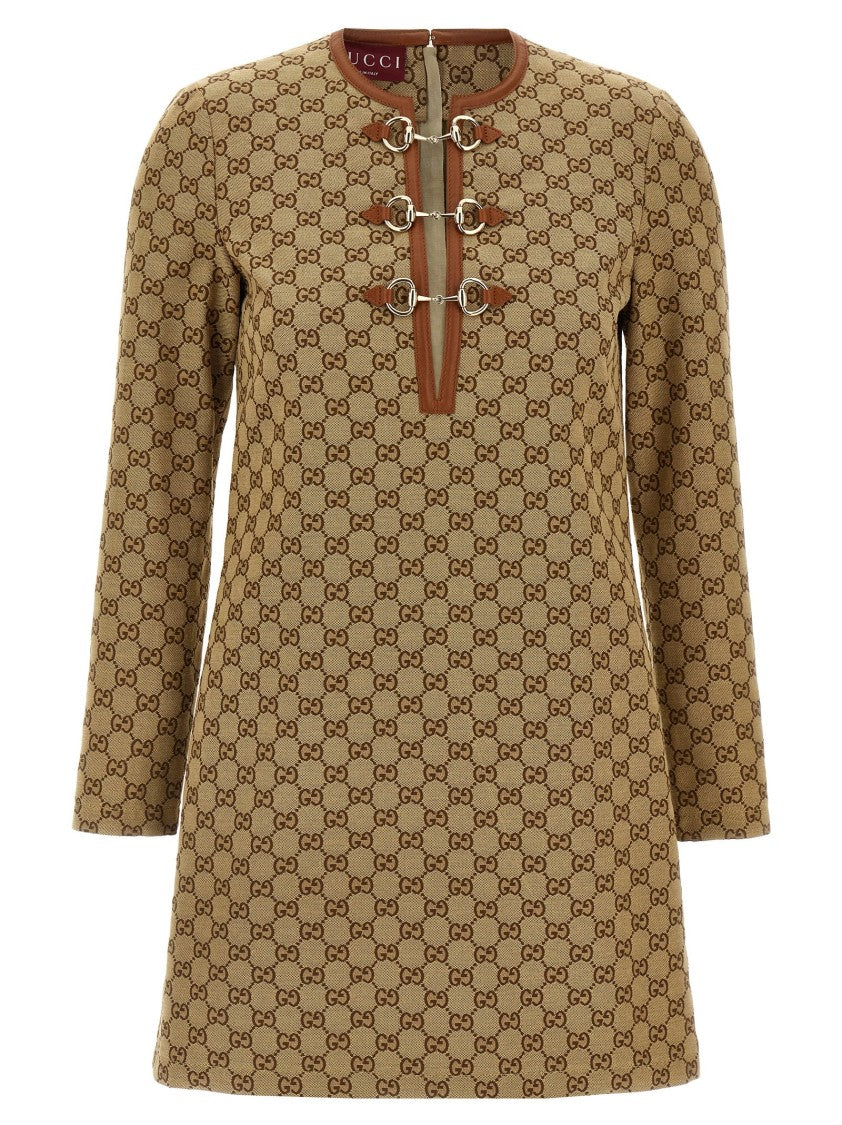 Gucci Mini Dress In Gg Jacquard Fabric With V-Neckline