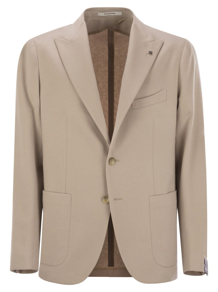 Tagliatore Refined Cashmere Jacket With Iconic Logo Pin