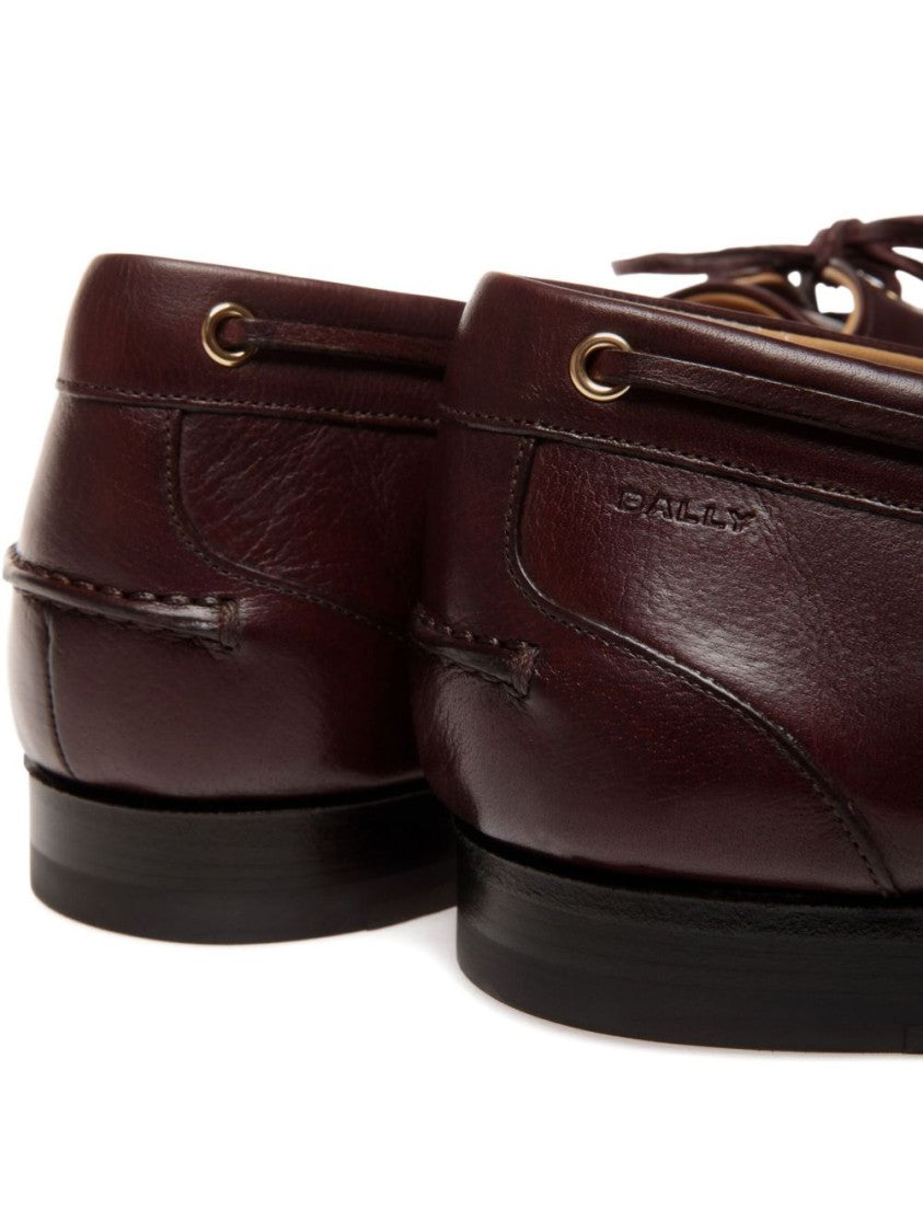 Bally Lace-Up Burgundy Leather Flat Shoes