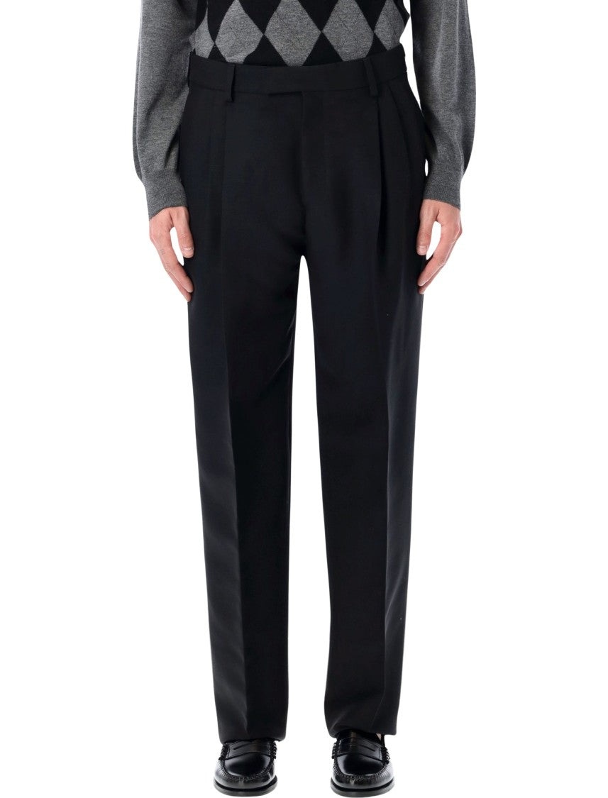 Ferragamo Black Tailored Wool Trousers With Pleats