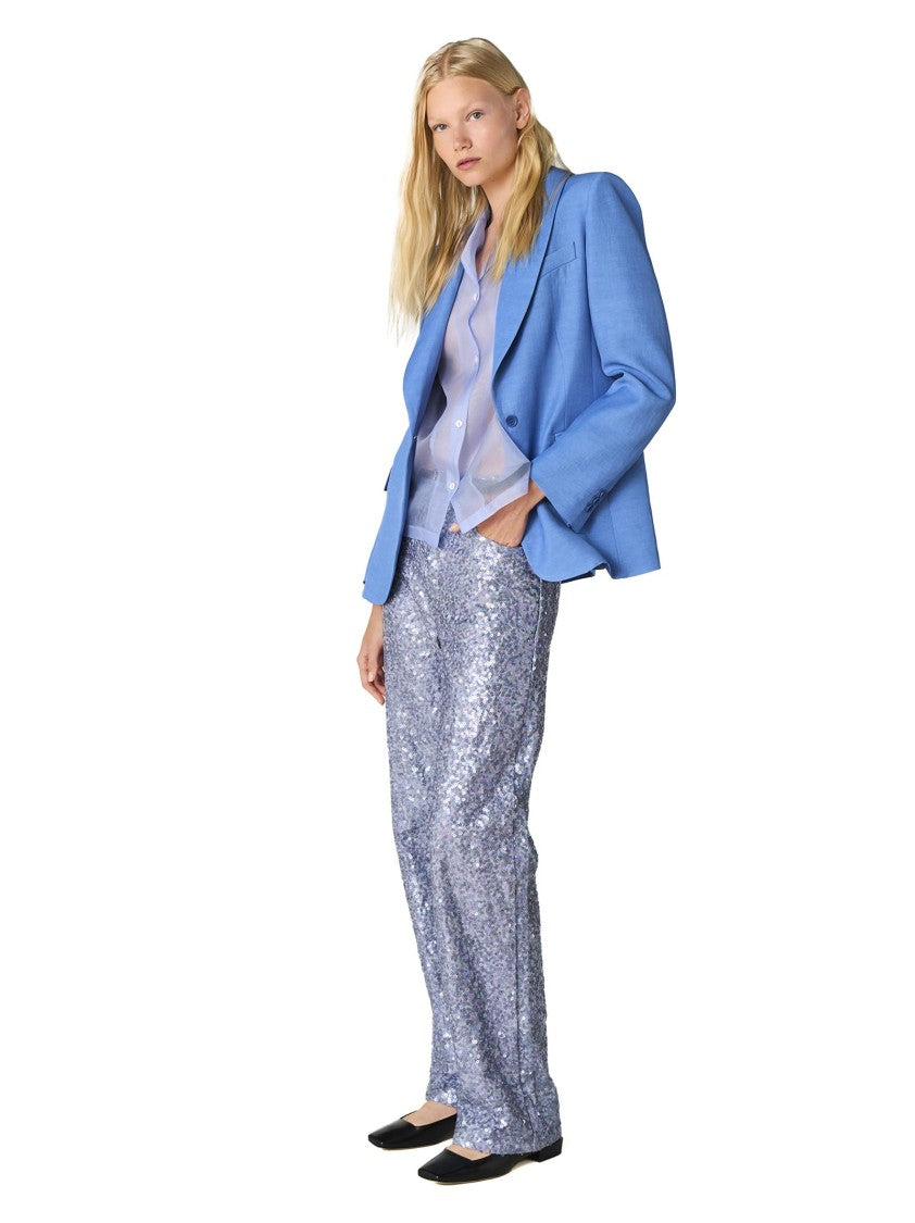 Parosh Sequined Flared Blue Jeans