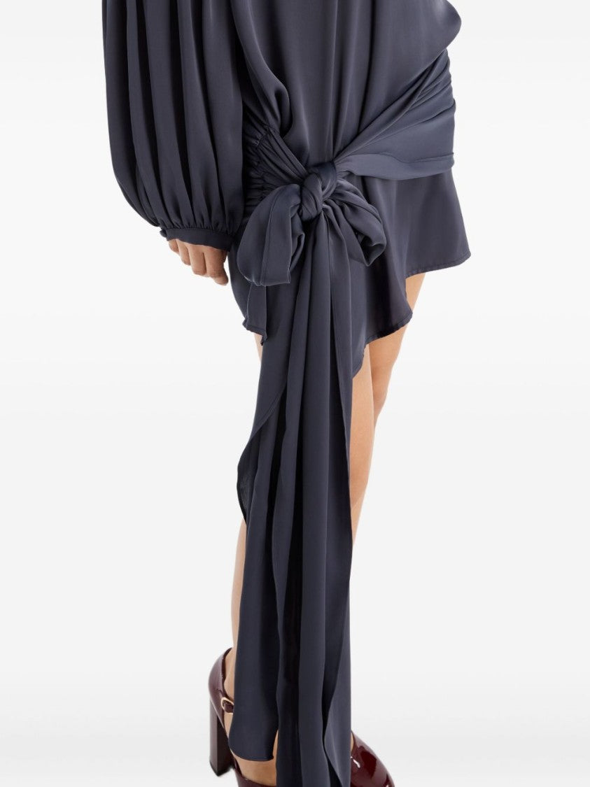 Rotate High-Neck Gray Mini Dress With Volume Sleeves