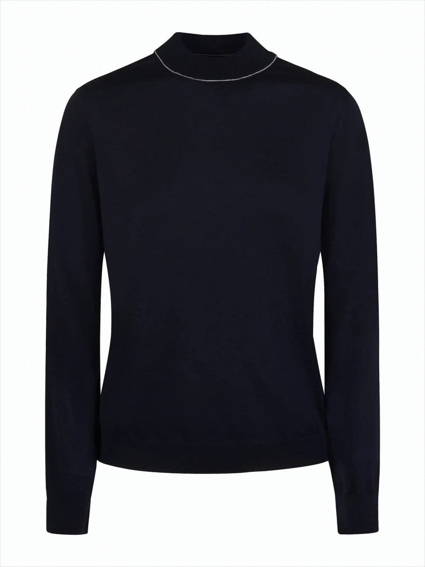 Maison Margiela Fitted Knit Top With High Neckline And Contrast Stitching