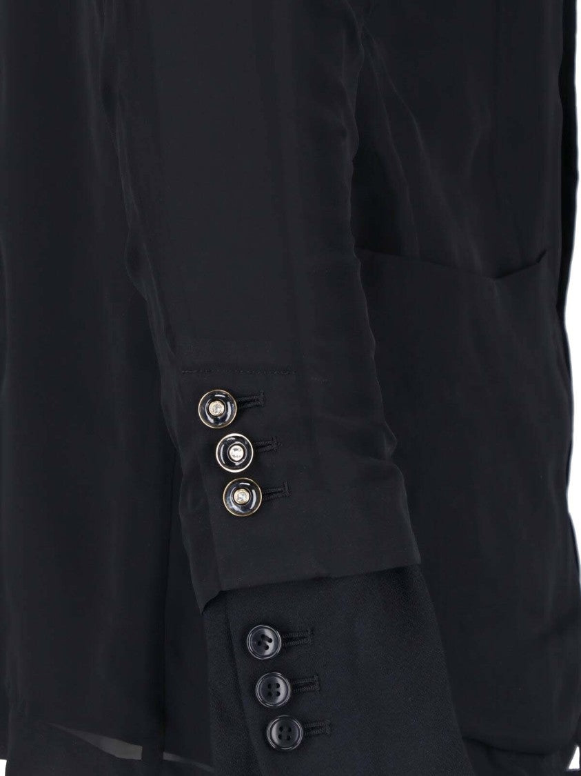 Comme Des Garçons Semi-Transparent Layered Black Wool Blazer With Classic Notch Lapel