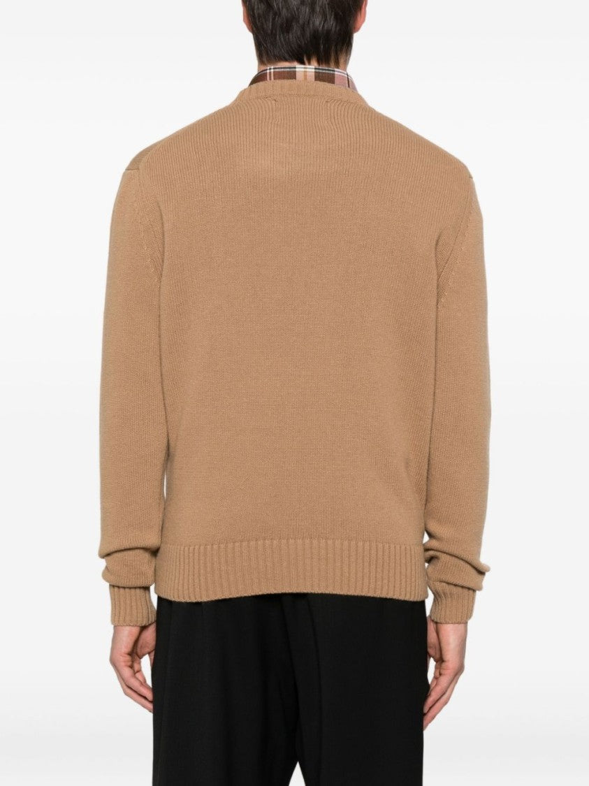 Seven Gauge Camel-Colored Crew Neck Sweater With Ribbed Cuffs And Hem
