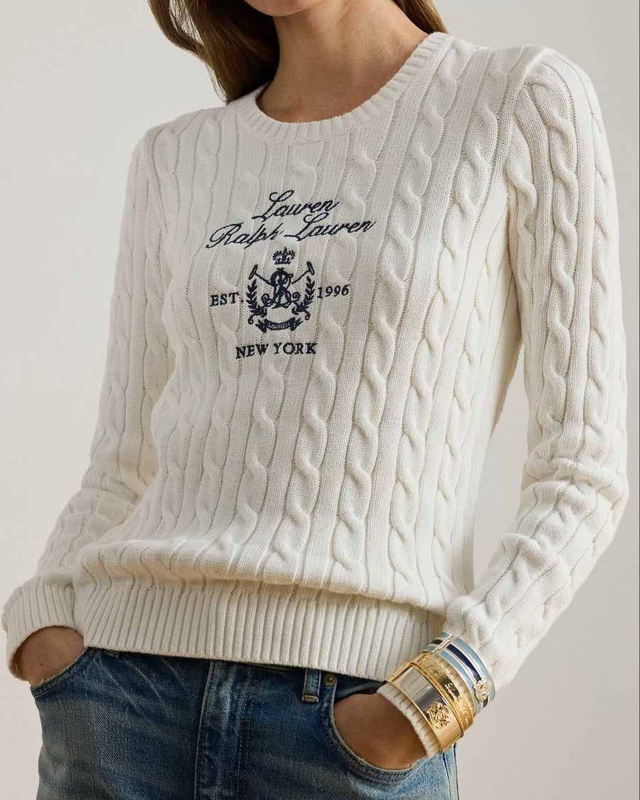 Lauren Ralph Lauren White Rinett Gassed Cotton Pullover Sweater