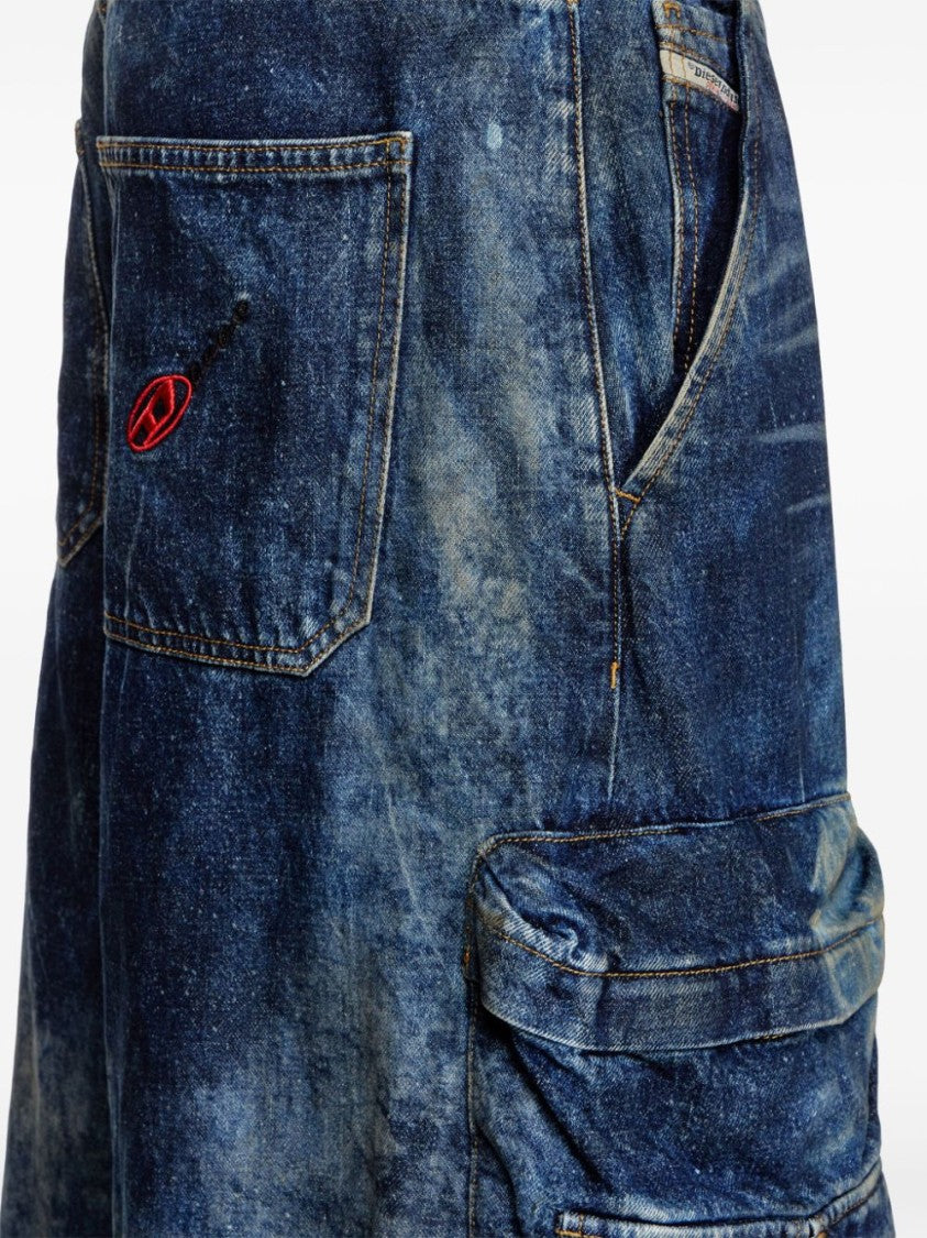 Diesel Wide-Leg Indigo Blue Cargo Trousers