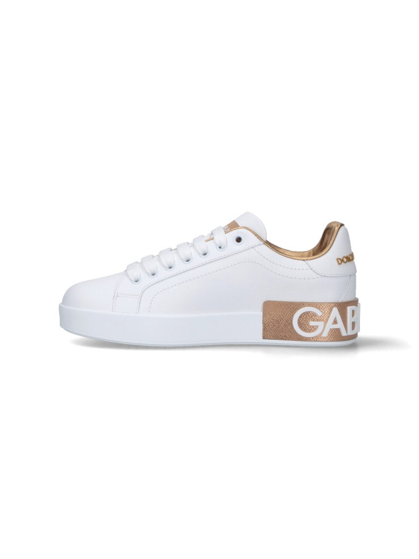 Dolce & Gabbana Rounded Toe White Leather Sneakers
