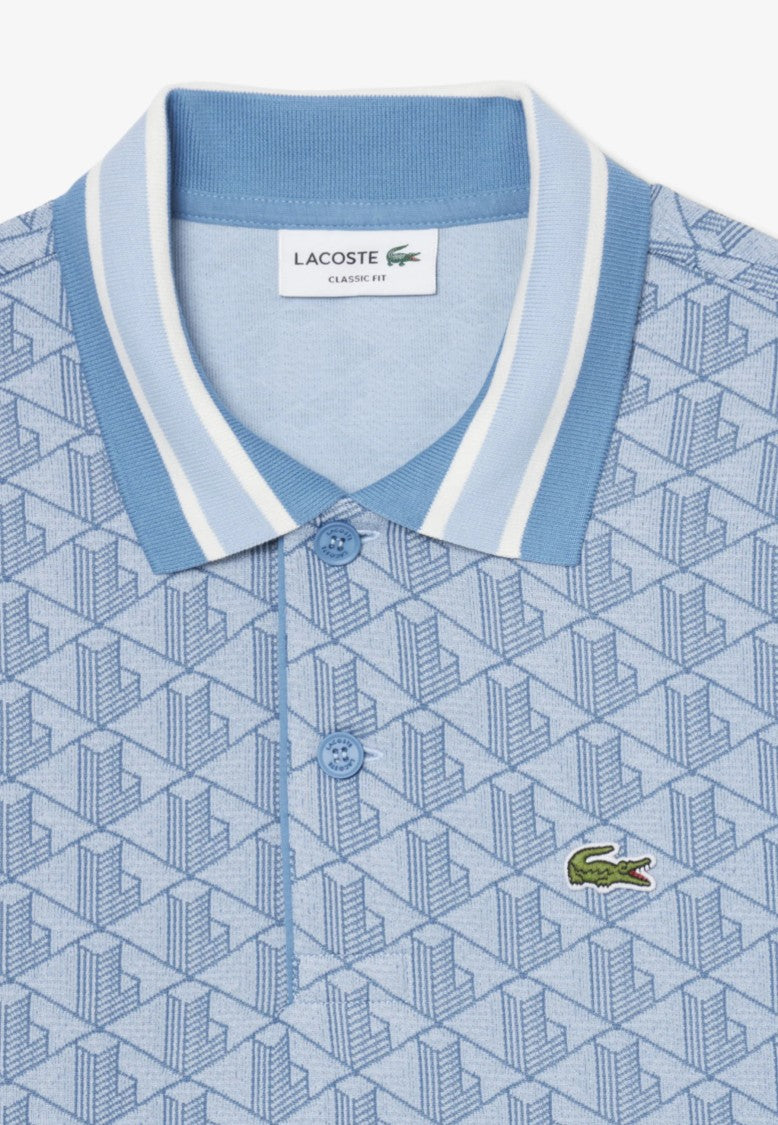 Lacoste Light Blue Monogram Jacquard Polo