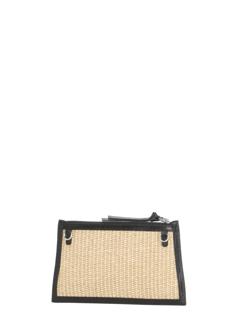 Vivienne Westwood Rectangular Raffia Pochette With Black Orb Logo