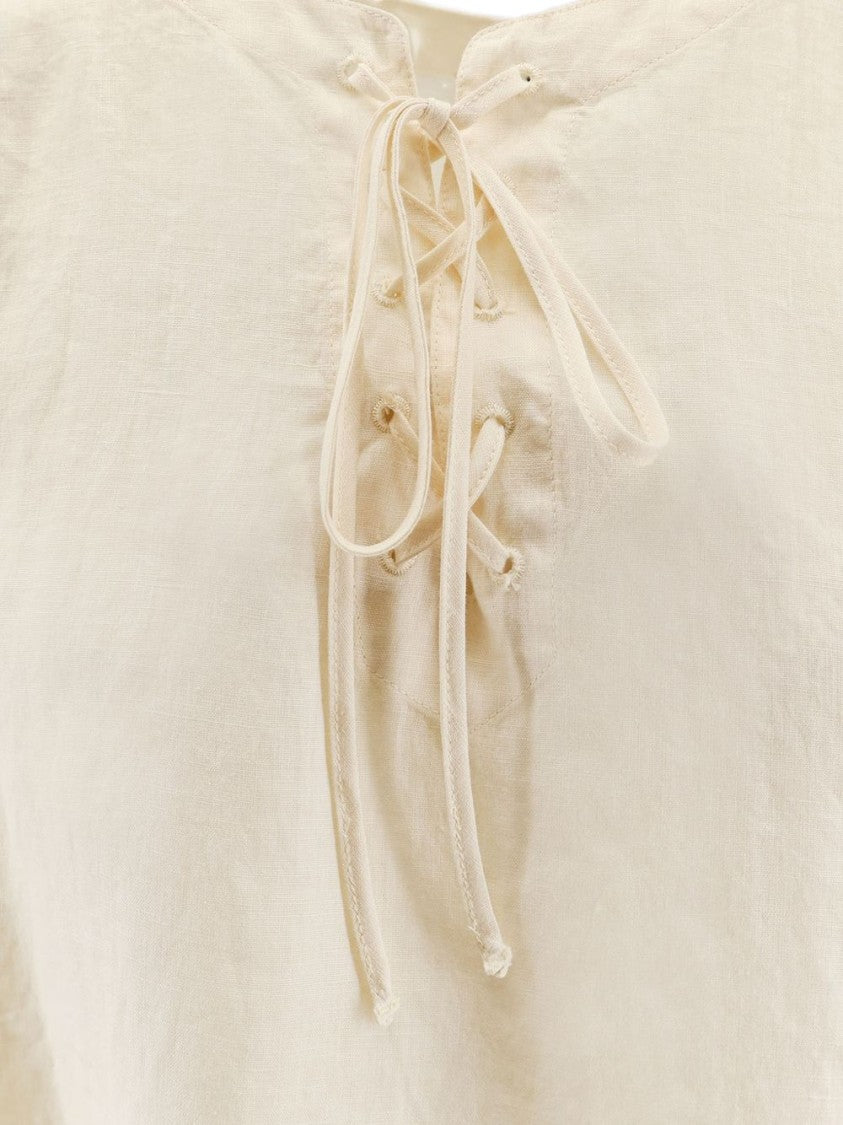 Aspesi Cream Short-Sleeve Lace-Up Detail T-Shirt