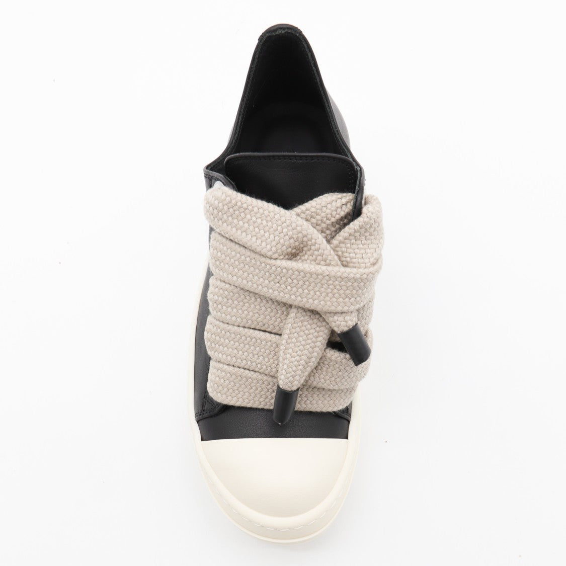 Rick Owens Chunky Black Leather Sneakers With Oversized Lace Detail