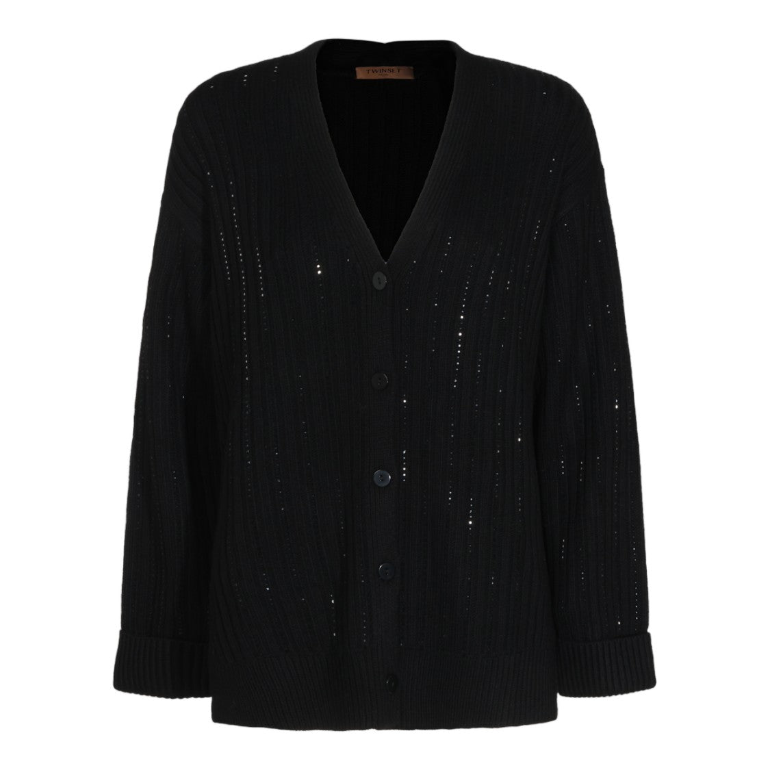 Twin-Set Black Deep V-Neck Button-Down Sweater