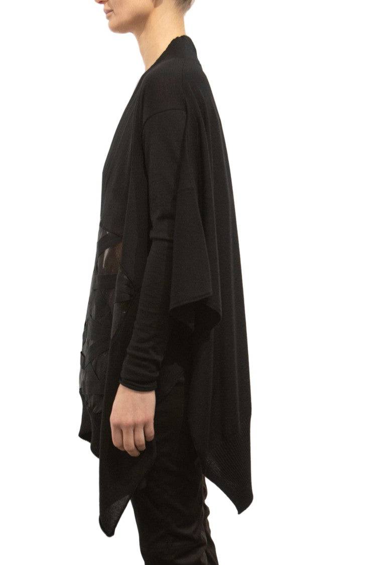 Pier Antonio Gaspari Black Sheer Panel Asymmetrical Loose-Fit Cardigan
