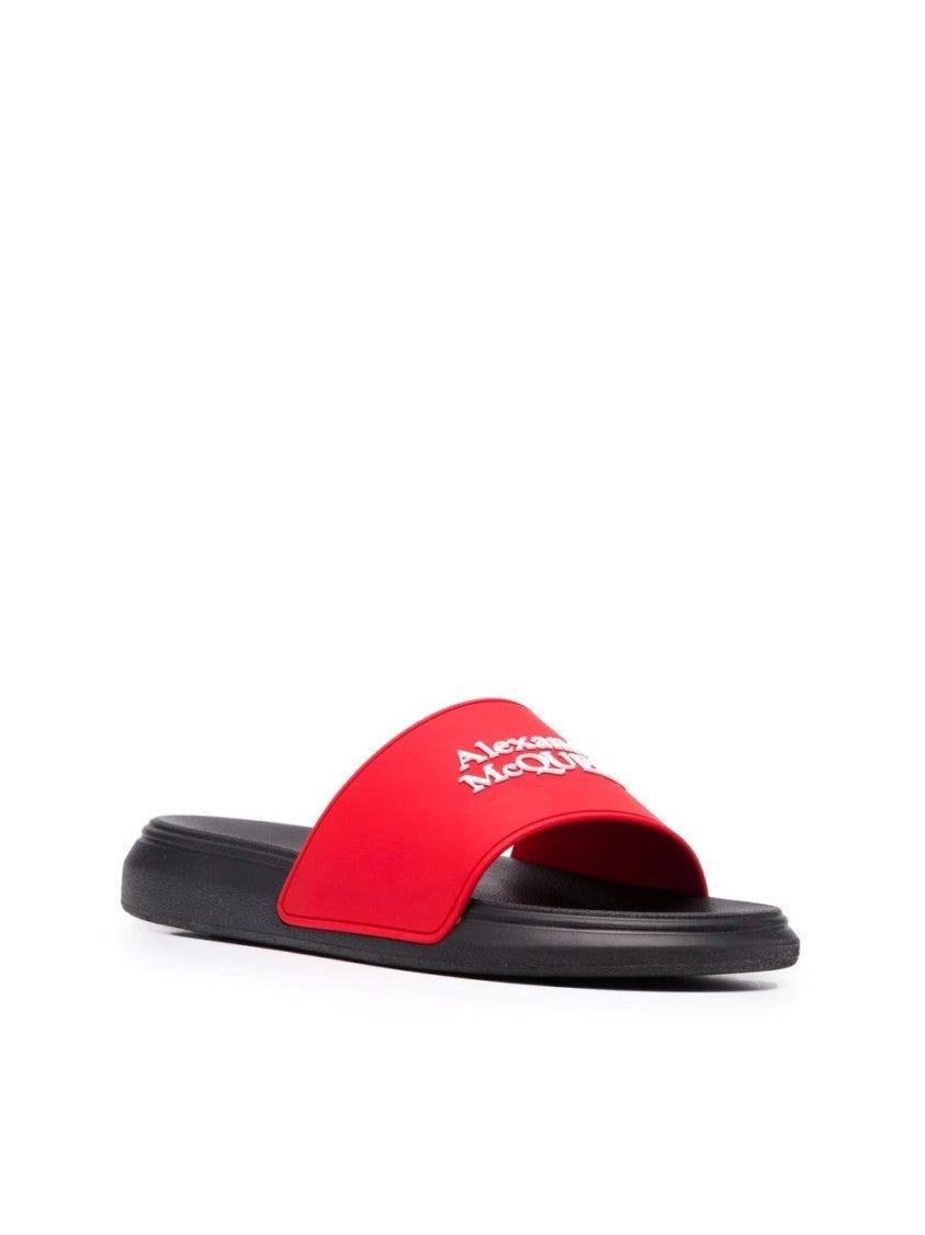 Alexander Mcqueen Logo Printed Slides Sandals