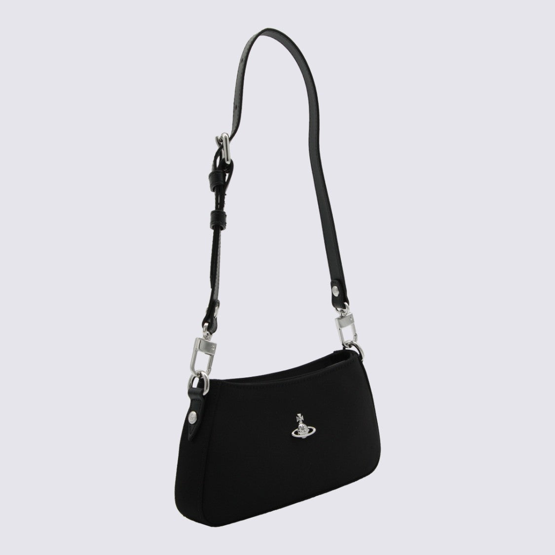 Vivienne Westwood Compact Shoulder Bag With Silver Emblem And Adjustable Strap
