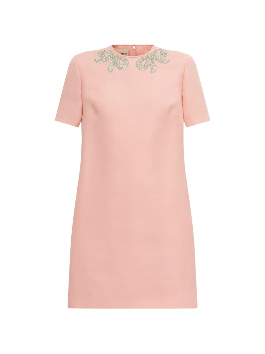 Valentino Crystal-Embellished Mini Dress With Round Neckline