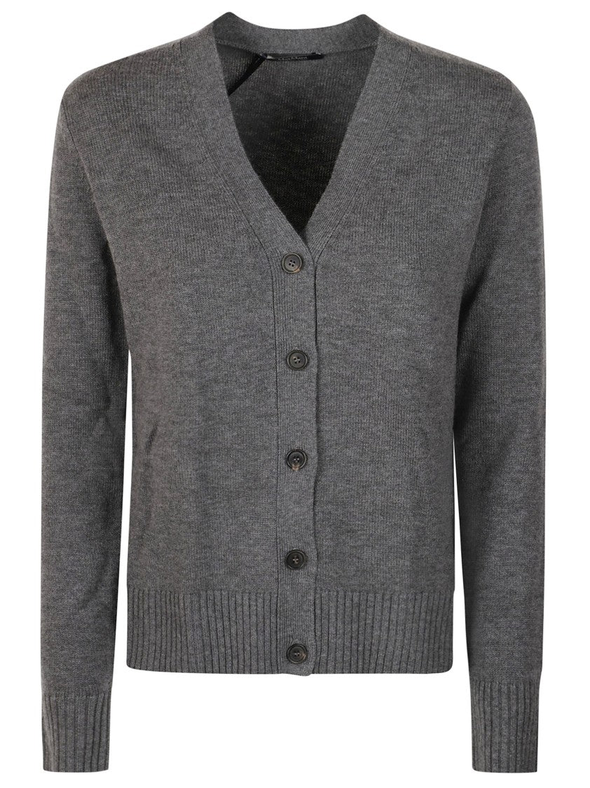 Max Mara Grey Knit Cardigan With V-Neckline