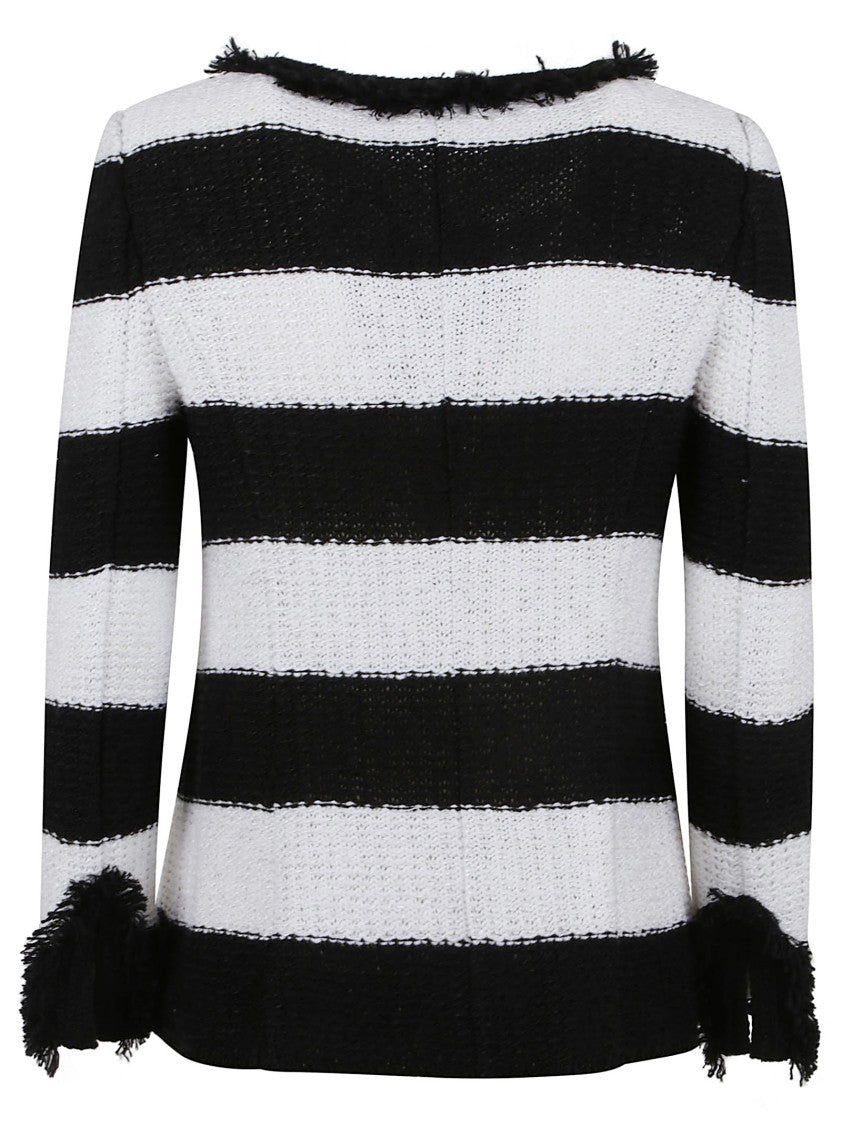 Charlott Textured Black Jacket With Striped Pattern