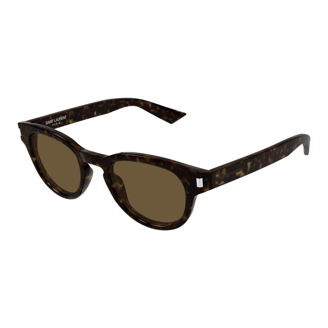 Saint Laurent Round Frame Tortoiseshell Sunglasses With Silver Accents