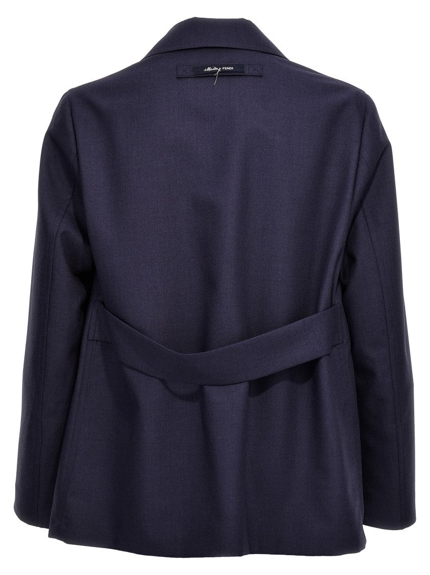 Fendi Single-Breasted Wool Jacket With Half Belt Detail