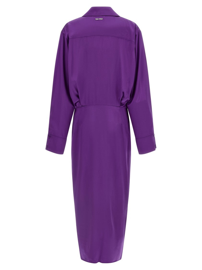 The Attico Asymmetrically Detailed Midi Chemisier Dress In Shiny Viscose
