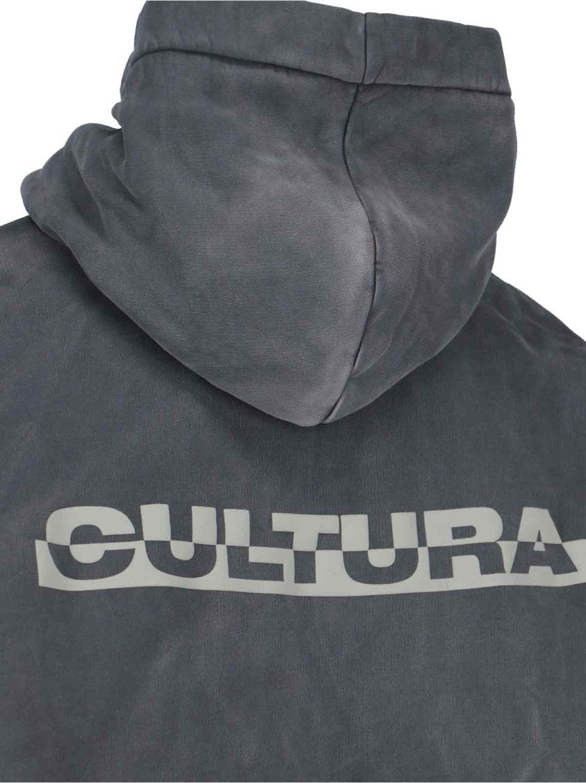 Cultura Logo Hoodie, In Grey Cotton, Worn Effect