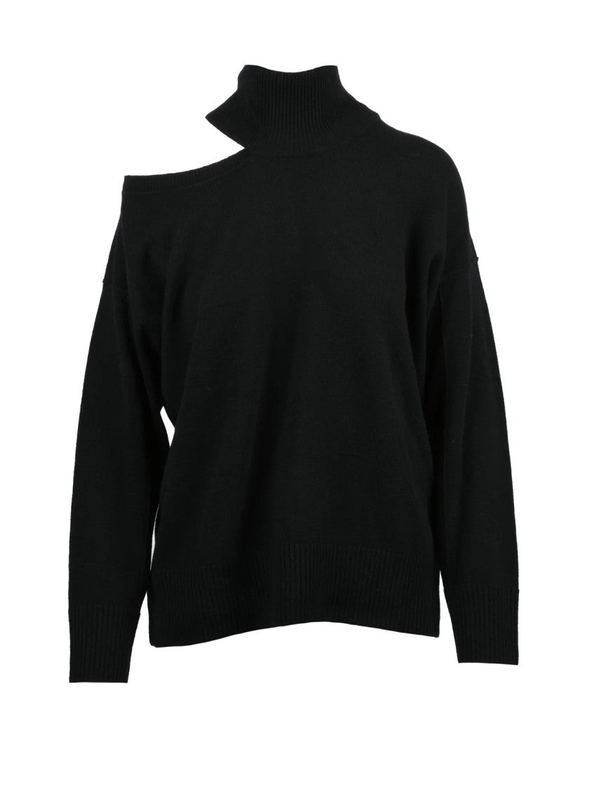 Alpha Studio Asymmetrical Black Wool Sweater With Modern Cutout
