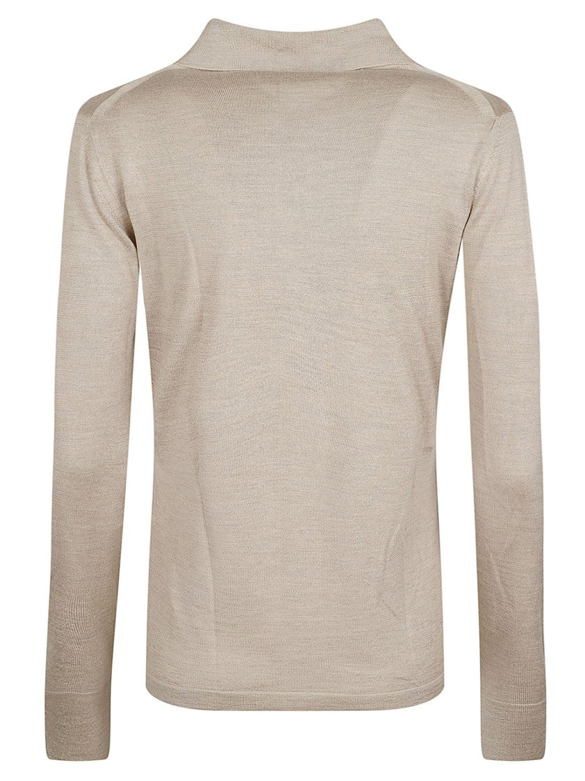 Max Mara Lightweight Button-Front Sweater With Soft Collar And Ribbed Accents