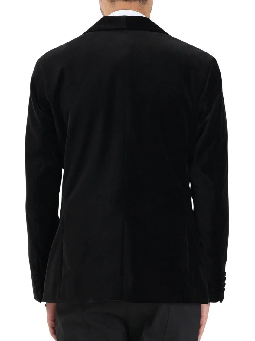 Selected Black Tailored Shawl Collar Cotton Velvet Blazer